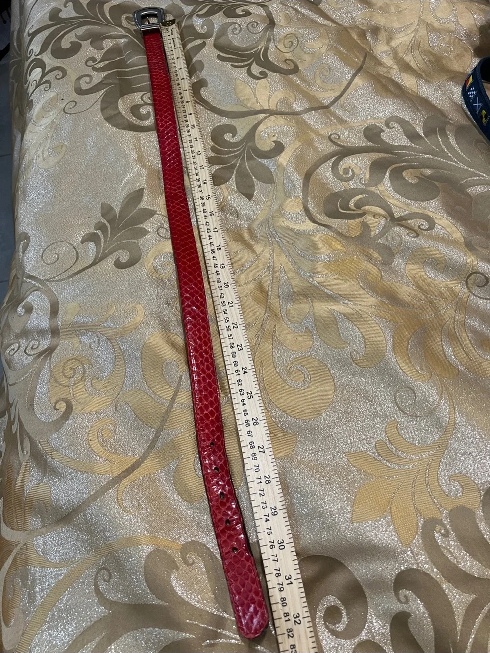 Vintage Calderon Red Embossed Snakeskin Leather Belt-Buckle Women’s Small 26-30